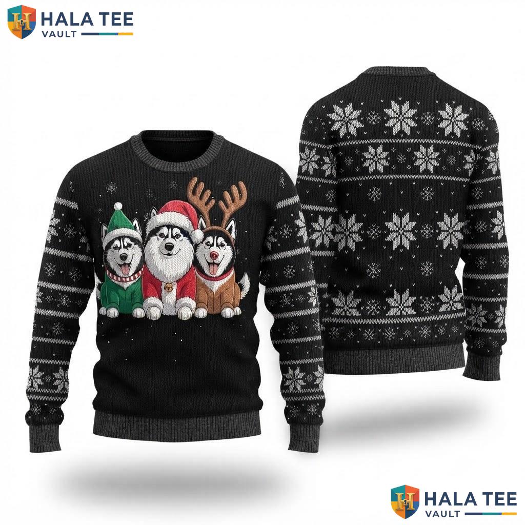 Siberian Husky Reindeer Christmas Sweater Funny Dog Lover Mens Top