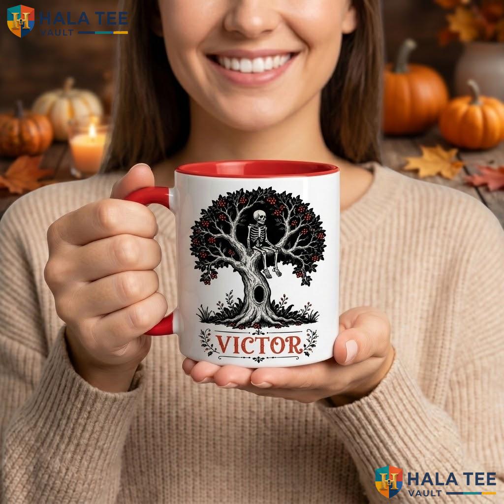 Sitting On Dry Tree Skull Halloween Camping Mug Personalized Spooky Ceramic Coffee Mug