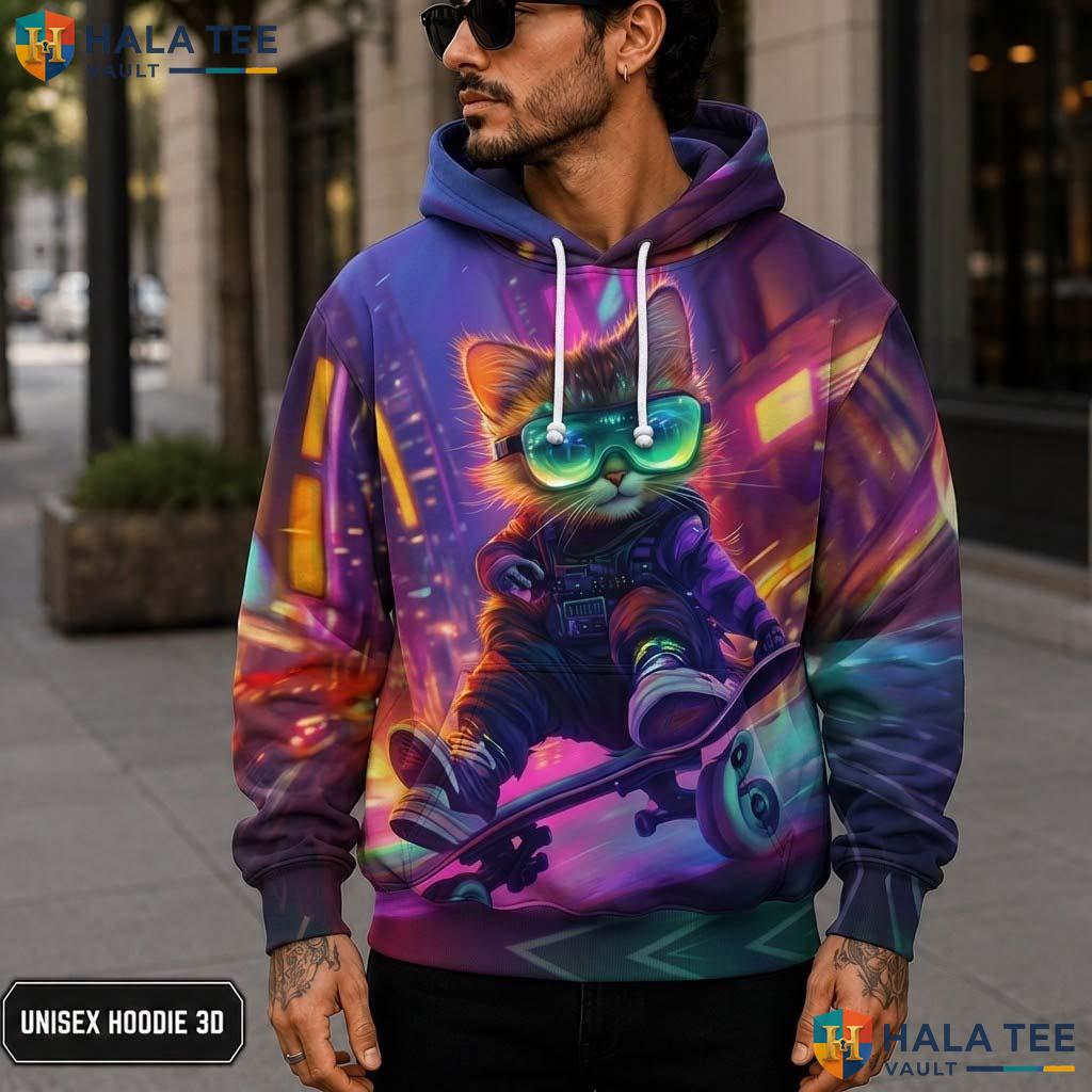 Skateboard Cat Galaxy Hoodie Kids Novelty 3D Printed Pullover Apparel 3D Printed Hoodie