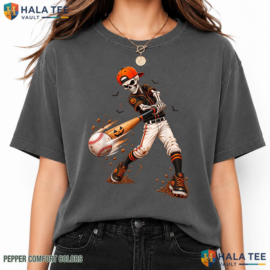 Skeleton Baseball Costume Garment-Dyed T-Shirt Funny Halloween Boys