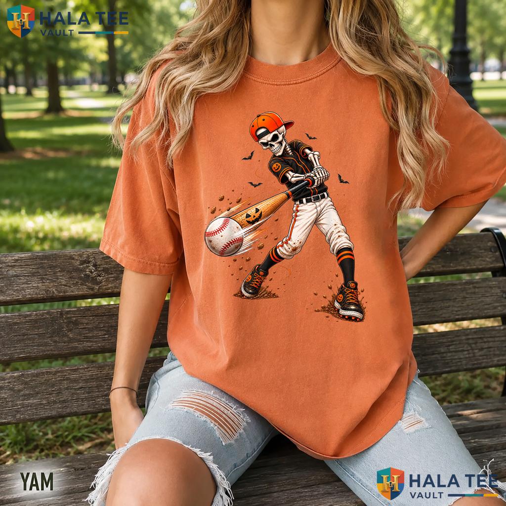 Skeleton Baseball Costume Retro Style T-Shirt Funny Halloween Boys