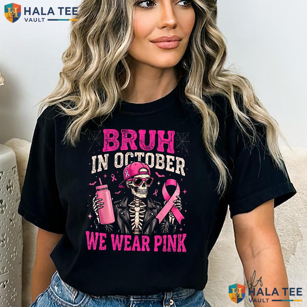 Skeleton Kids Boys Breast T-Shirt Bruh October Wear Pink Cancer Top Adult