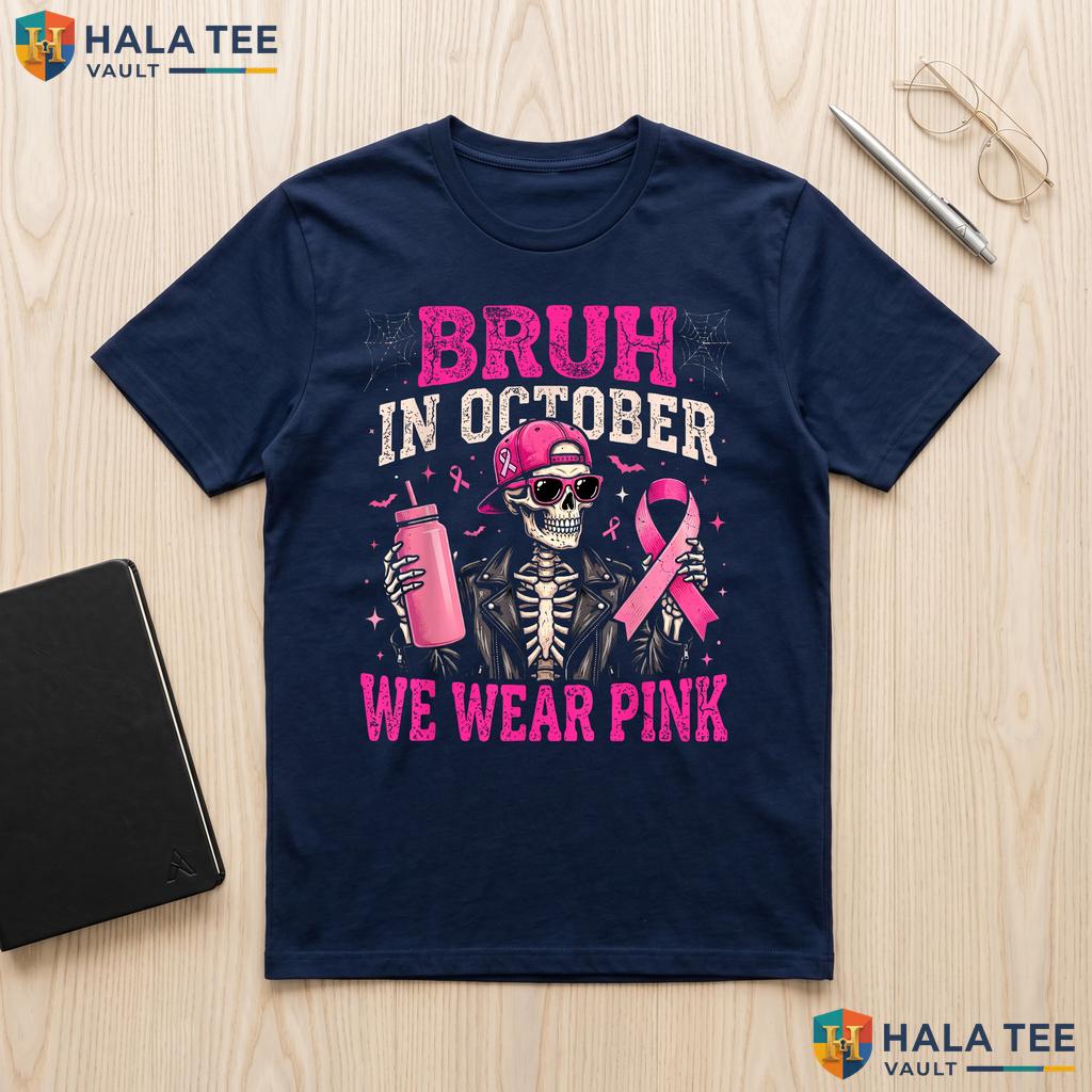 Skeleton Kids Boys Breast T-Shirt Bruh October Wear Pink Cancer Top Adult