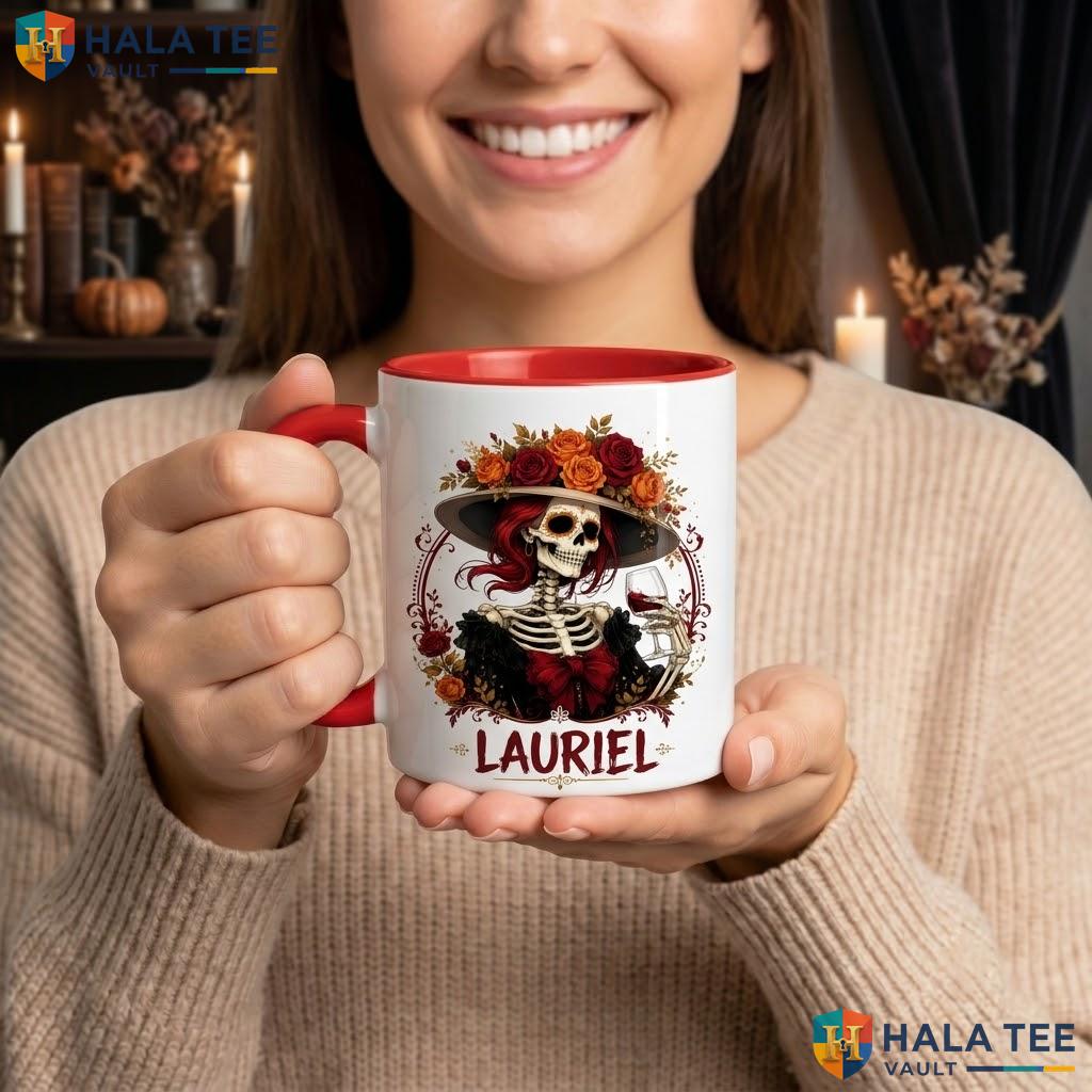 Skeleton Lady Halloween Camping Mug Personalized Skull Custom Ceramic Coffee Mug