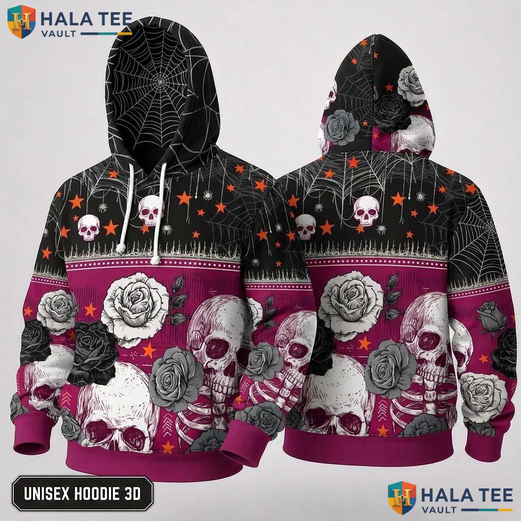 Skull Roses Spiderweb 3D Hoodie Gothic Graphic Unisex Pullover Top
