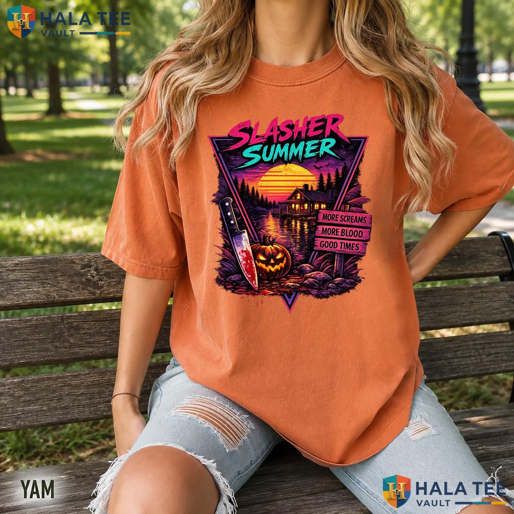 Slasher Summerween Comfort Colors T Shirt Retro 80s Horror Camp Graphic Top Relaxed Fit Tee
