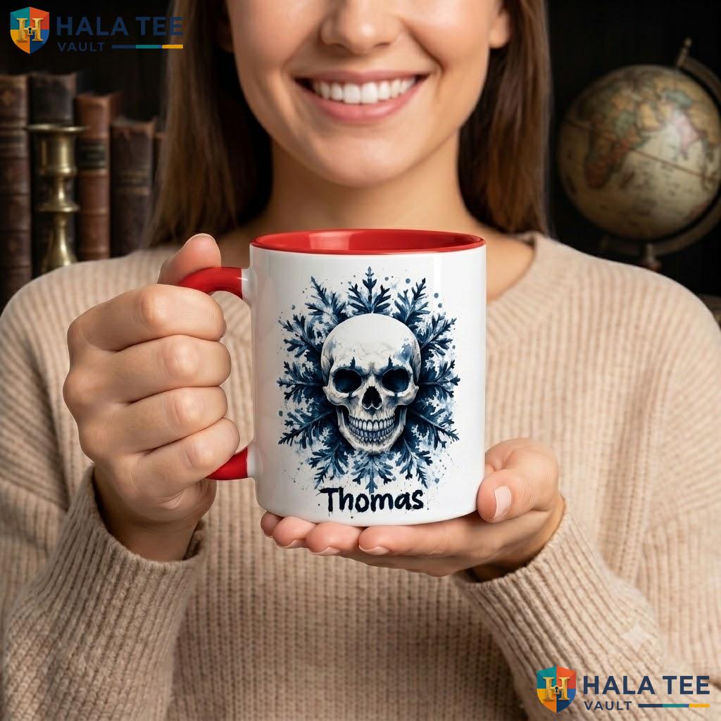 Snowflakes Skeleton Custom Camping Mug Gothic Christmas Holiday Cup