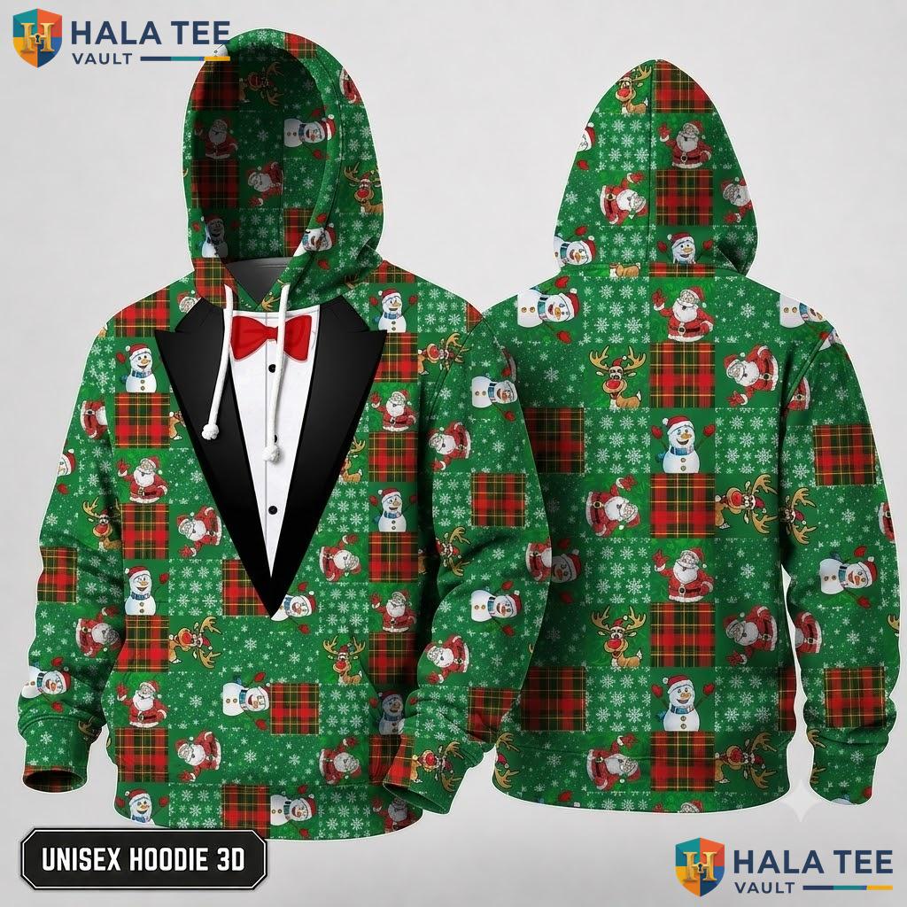 Snowman Tuxedo Elements Christmas 3D Hoodie Humorous Green Red Top