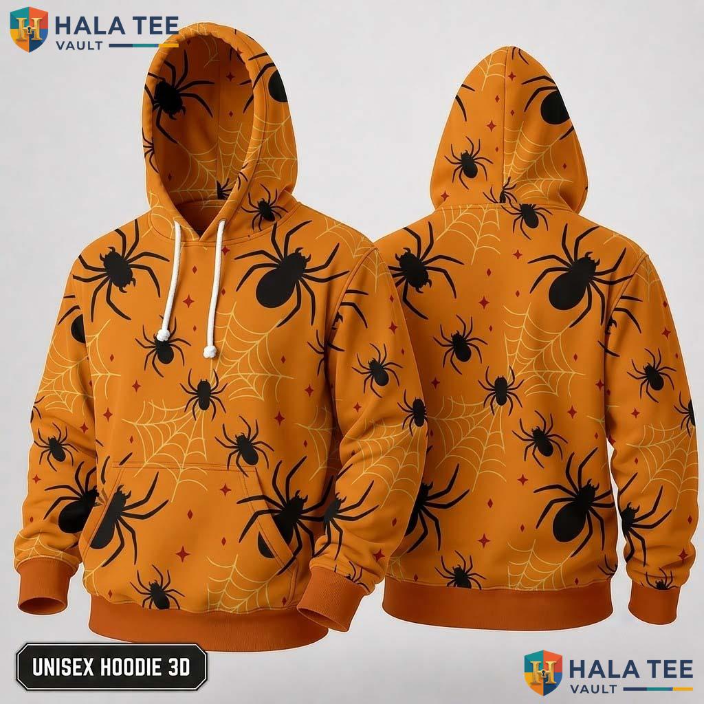 Spider Orange Spooky Thanksgiving 3D Hoodie Playful Unisex Halloween