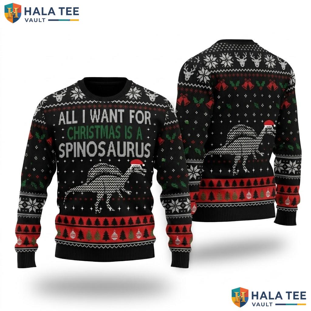 Spinosaurus Dinosaur Ugly Christmas Sweater Funny Xmas Holiday Top