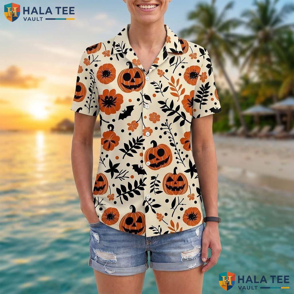 Spooky Blooms Halloween Hawaiian Shirt Funny Tropical Fall Aloha Top Adult