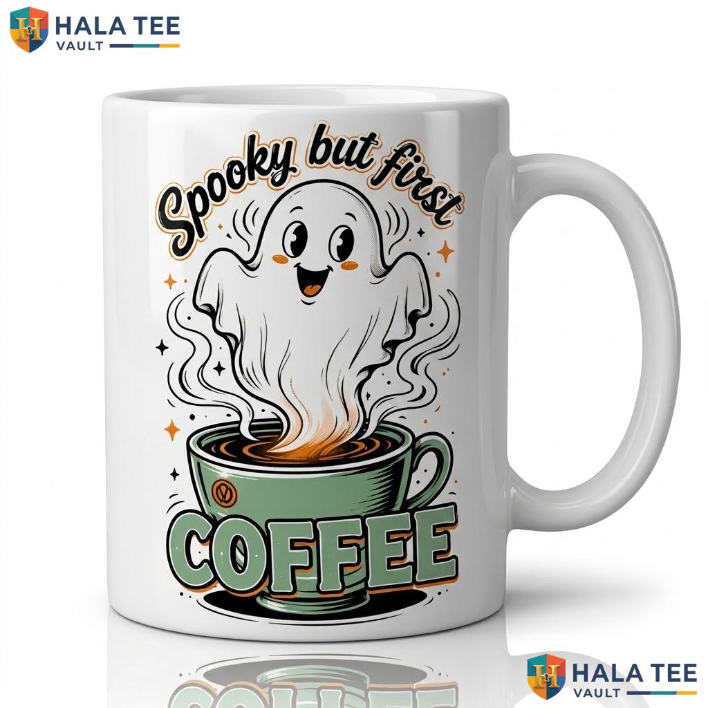 Spooky But First Coffee Halloween Mug Funny Ghost Barista Ceramic Cup