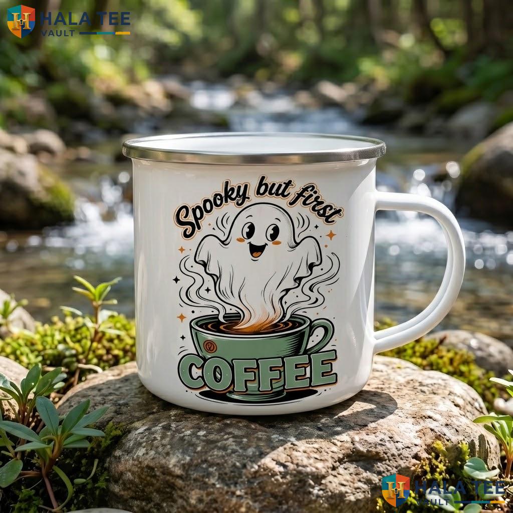Spooky But First Coffee Halloween Mug Funny Ghost Barista Ceramic Accent Mug