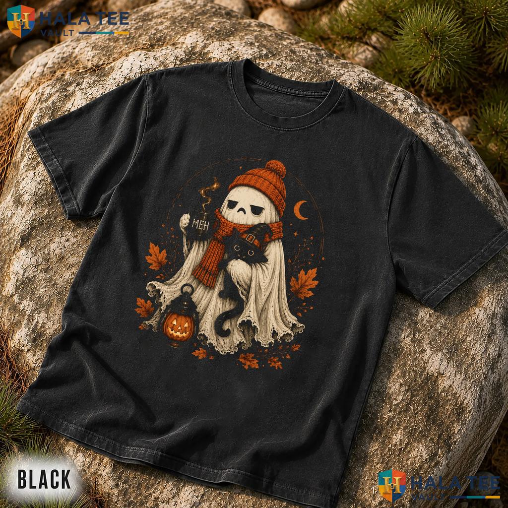Spooky Ghost Cat Comfort Colors T Shirt Black Cat Iced Coffee Lover Apparel