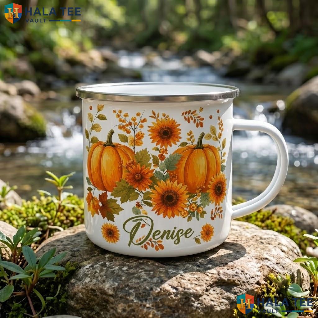 Spooky Pumpkin Pattern Ceramic Mug Custom Name Halloween Tree Coffee Accent Mug