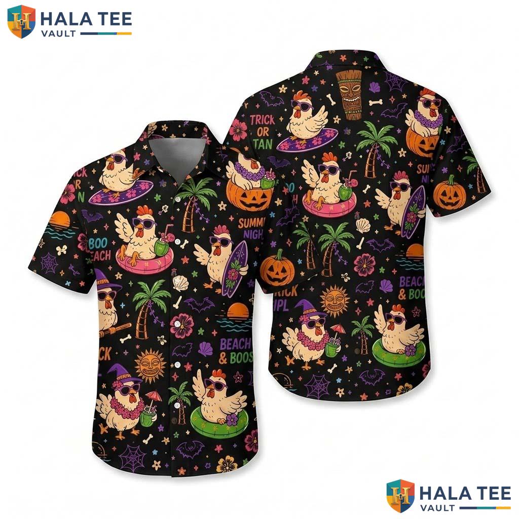 Spooky Rooster Halloween Hawaiian Shirt Tropical Beach Vacation Top