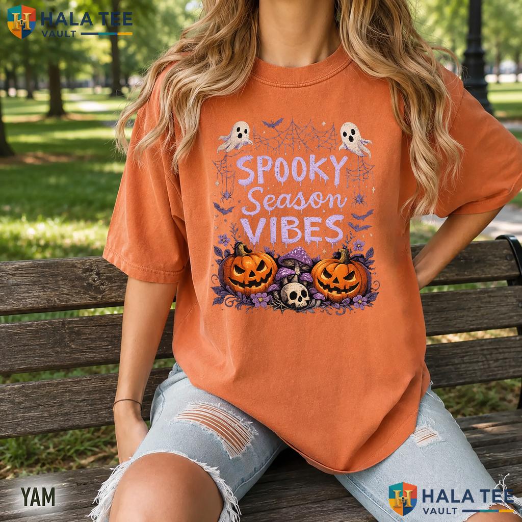Striped Spooky Season Comfort Colors T Shirt Cute Retro Halloween Apparel Relaxed Fit Tee