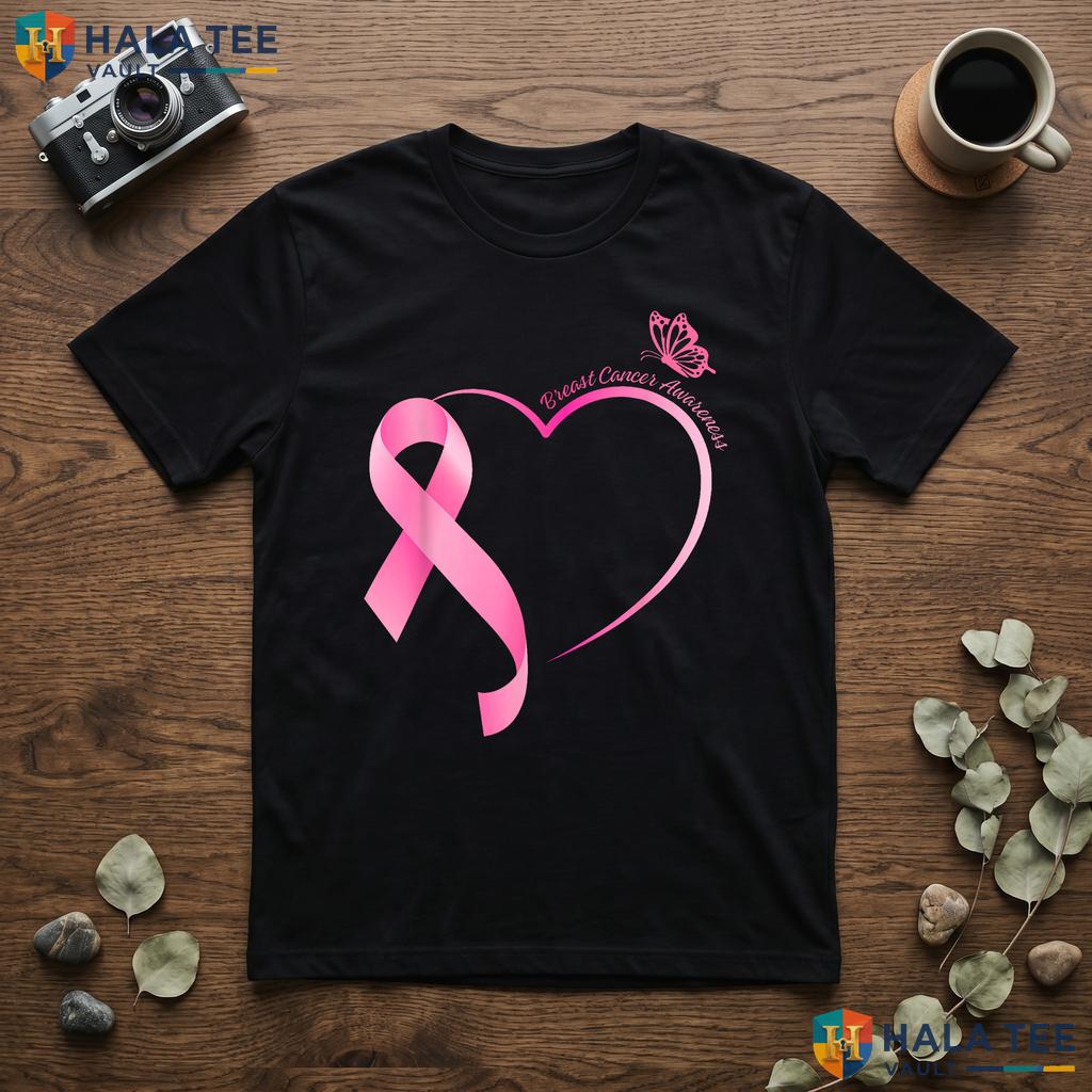 Strong Pink Ribbon Heart Tee Breast Cancer Survivor Womens Apparel Adult