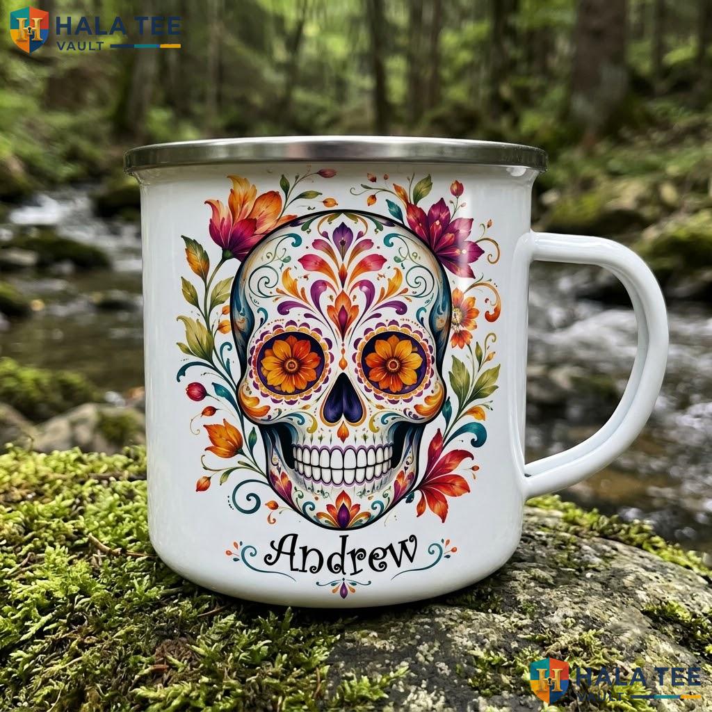 Sugar Skull Halloween Accent Mug Personalized Skeleton Custom Ceramic Coffee Mug