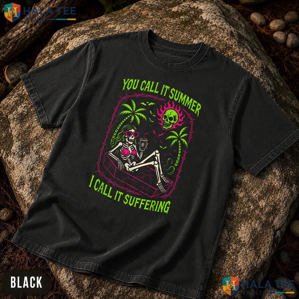 Summer Suffering Coffin Garment-Dyed T-Shirt Funny Skeleton Goth Apparel