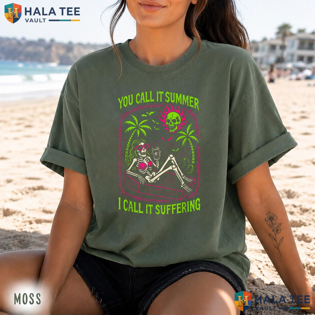 Summer Suffering Coffin Retro Style T-Shirt Funny Skeleton Goth Apparel