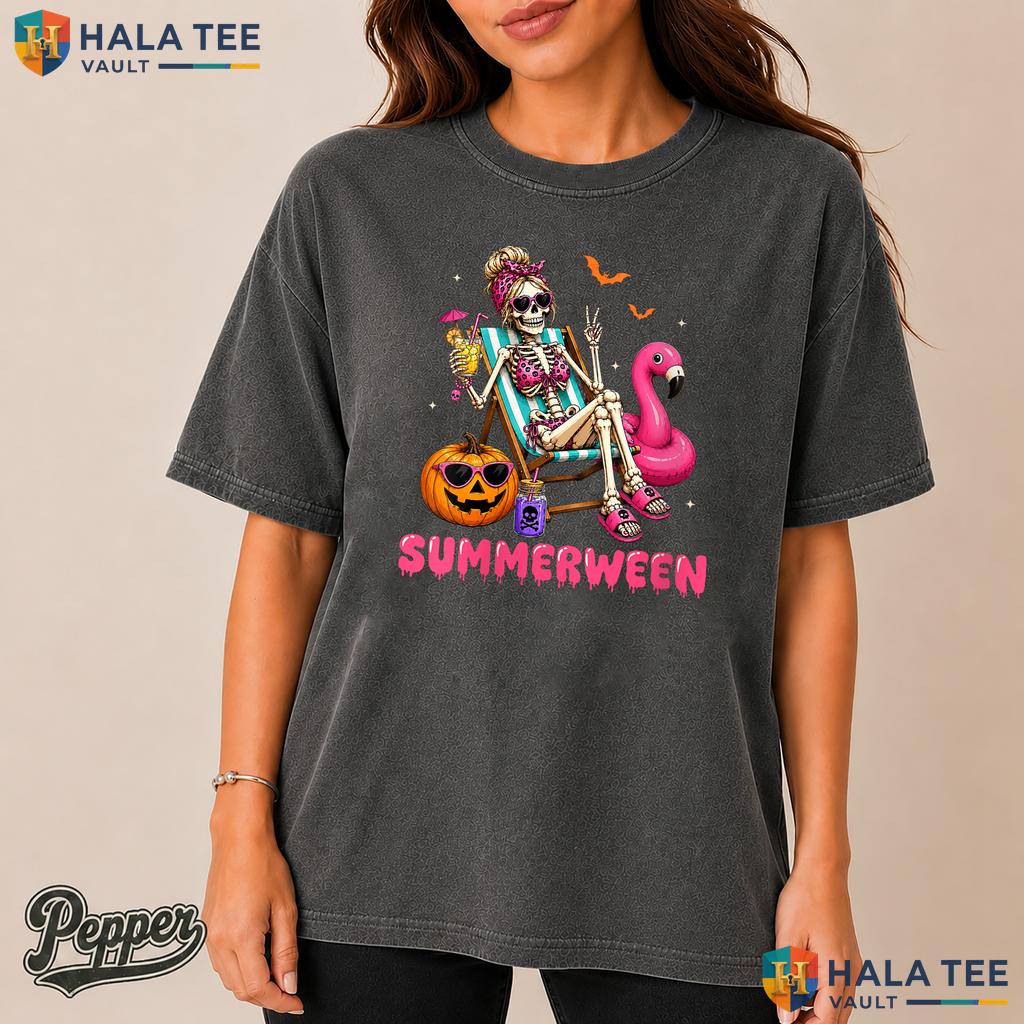 Summerween Flamingo Float Comfort Colors Shirt Skeleton Beach Apparel Top