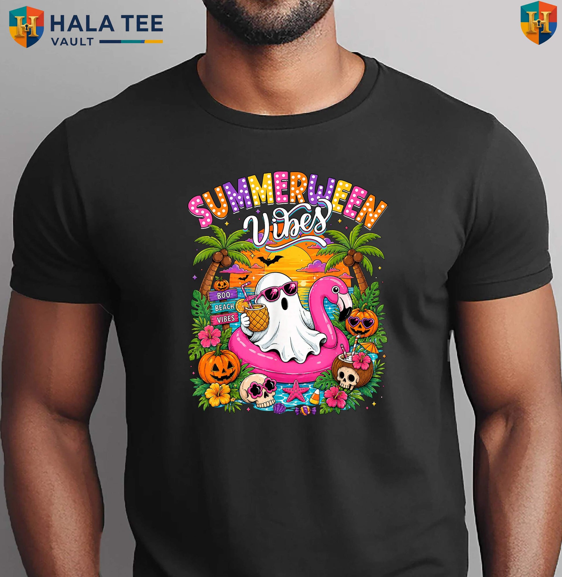 Summerween Vibes Ghost Beach Shirt Spooky Summer Halloween Vacation Apparel