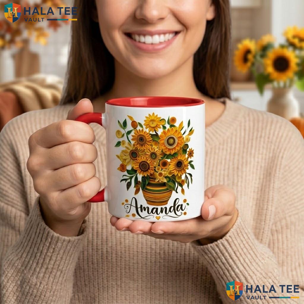 Sunflower Witch Custom Ceramic Mug Personalized Halloween Silhouette Camping Mug