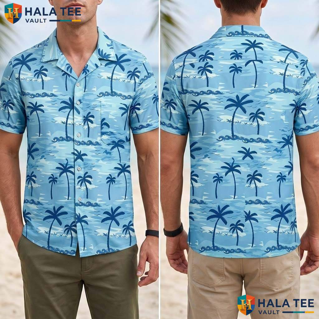 Sunset Blue Palm Tropical Shirt Mens Tropical Casual Summer Beach Outfit