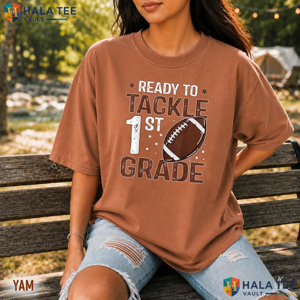 Tackle 1st Grade Football Retro Style T-Shirt Boys Back To School Apparel