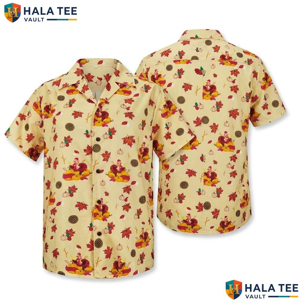 Thanksgiving Turkey Hawaiian Shirt Mens Novelty Holiday Beachwear Top