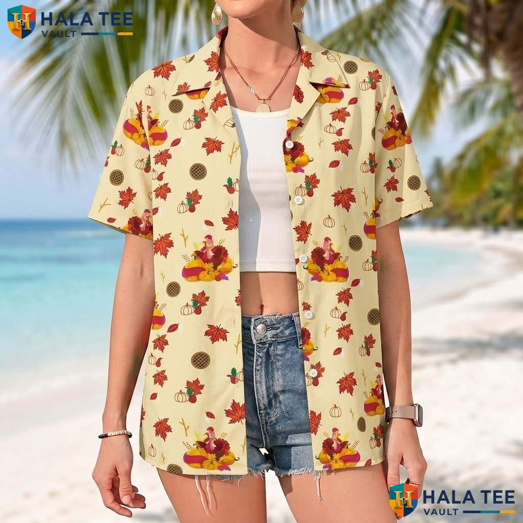 Thanksgiving Turkey Short-sleeve button-up shirt Mens Novelty Holiday Beachwear Top