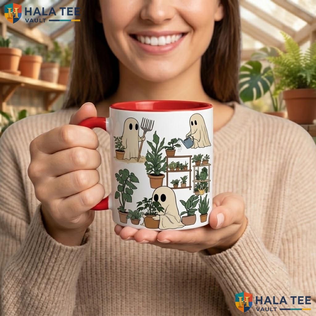 Three Ghost Plant Lover Ceramic Mug Funny Halloween Gardening Coffee Camping Mug