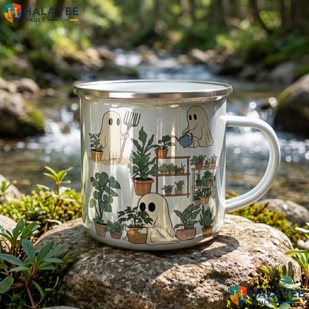Three Ghost Plant Lover Ceramic Mug Funny Halloween Gardening Coffee Accent Mug