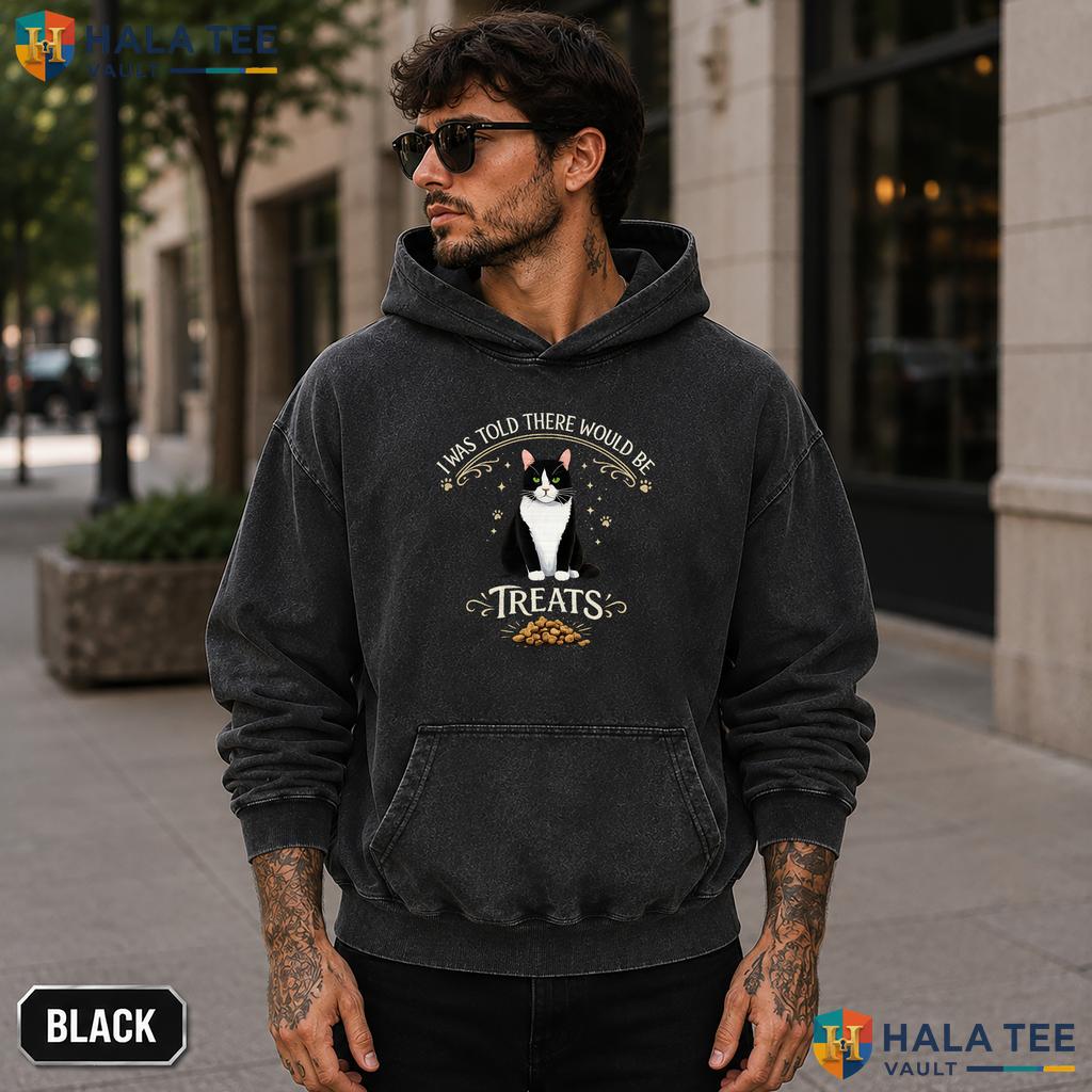 Told There Would Be Treats Washed T-Shirt Funny Tuxedo Cat Lover Apparel Grunge style acid wash tee