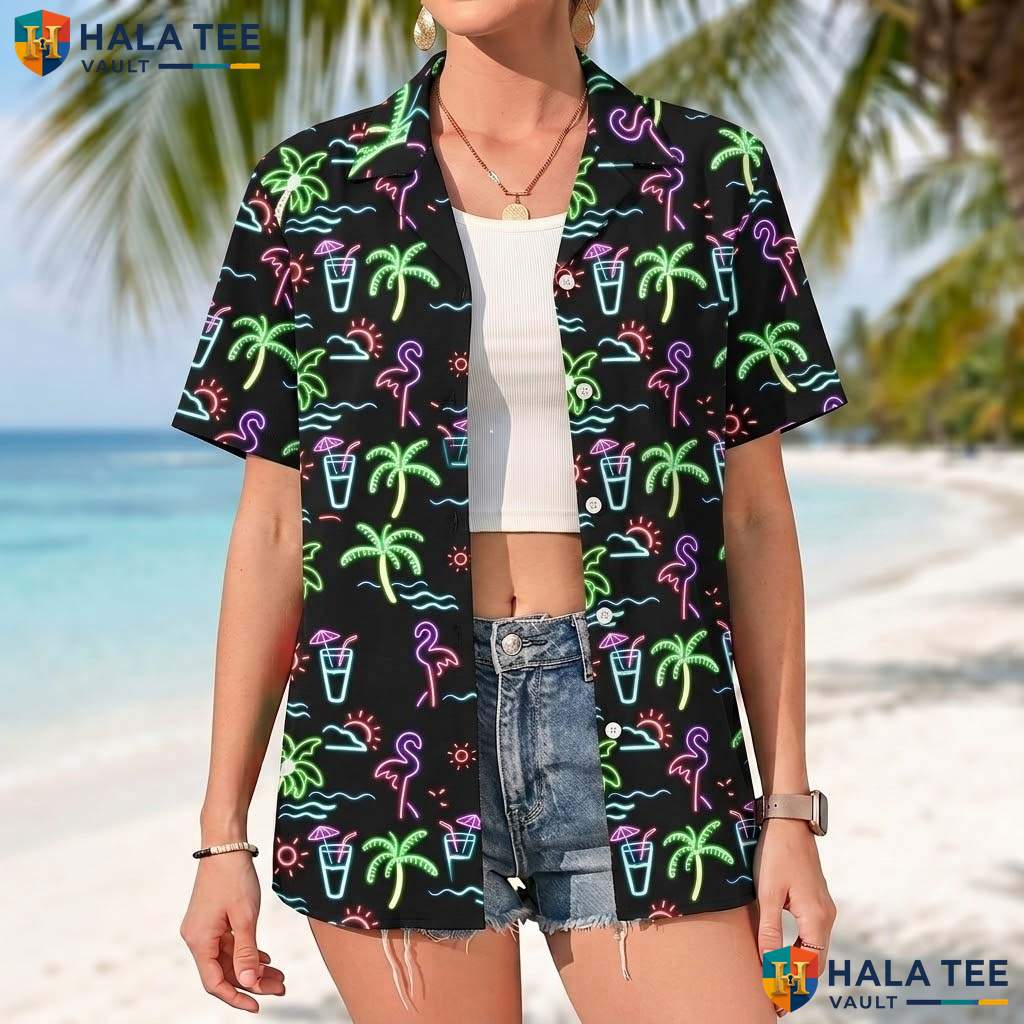 Tropical Black Short-sleeve button-up shirt Mens Casual Summer Beach Button Down Top