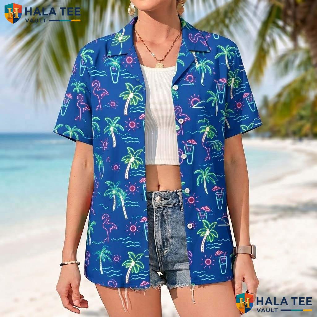 Tropical Blue Aloha Tee Mens Casual Summer Beach Button Down Outfit