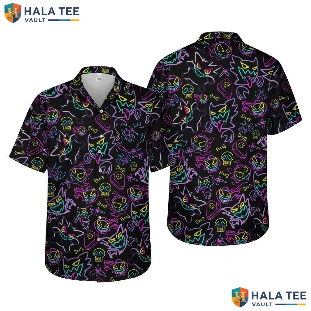 Tropical Ghost Halloween Hawaiian Shirt Neon Beach Summer Aloha Top