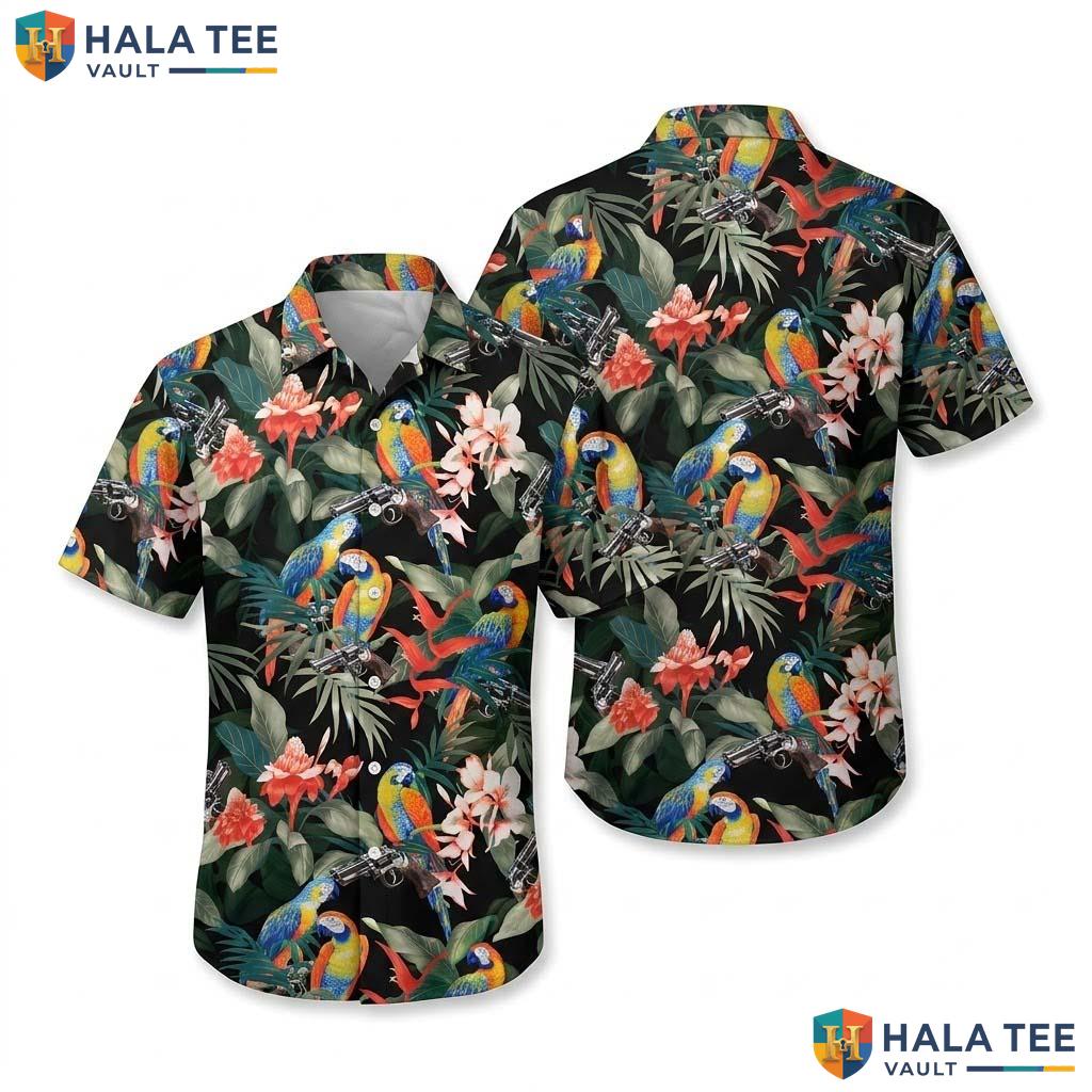Tropical Parrot Hawaiian Shirt Vibrant Mens Button Up Tropical Design Apparel
