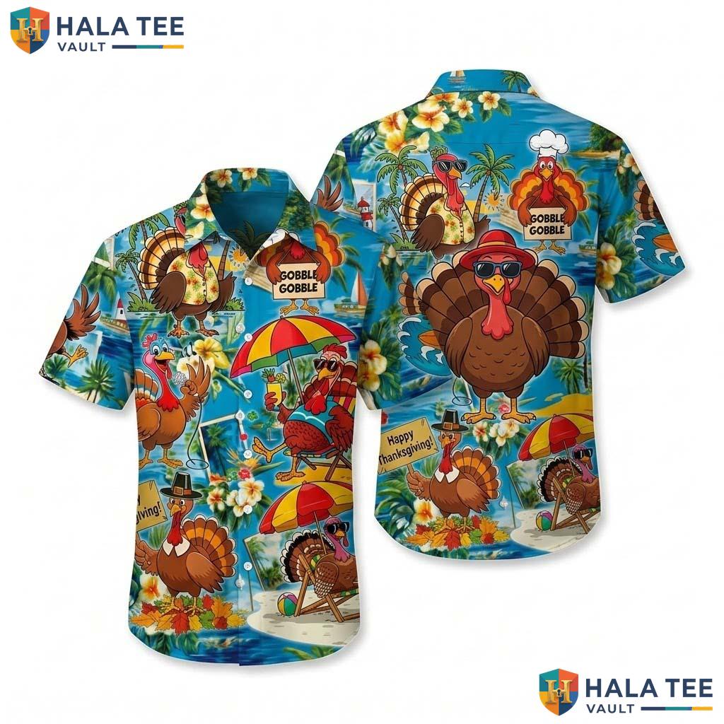 Tropical Turkey Thanksgiving Hawaiian Shirt Fall Leaves Pumpkin Mens