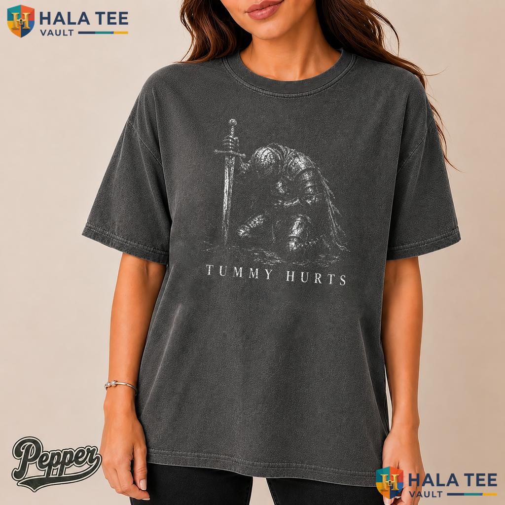 Tummy Hurts Dark Fantasy Garment-Dyed T-Shirt Funny Medieval Knight Top