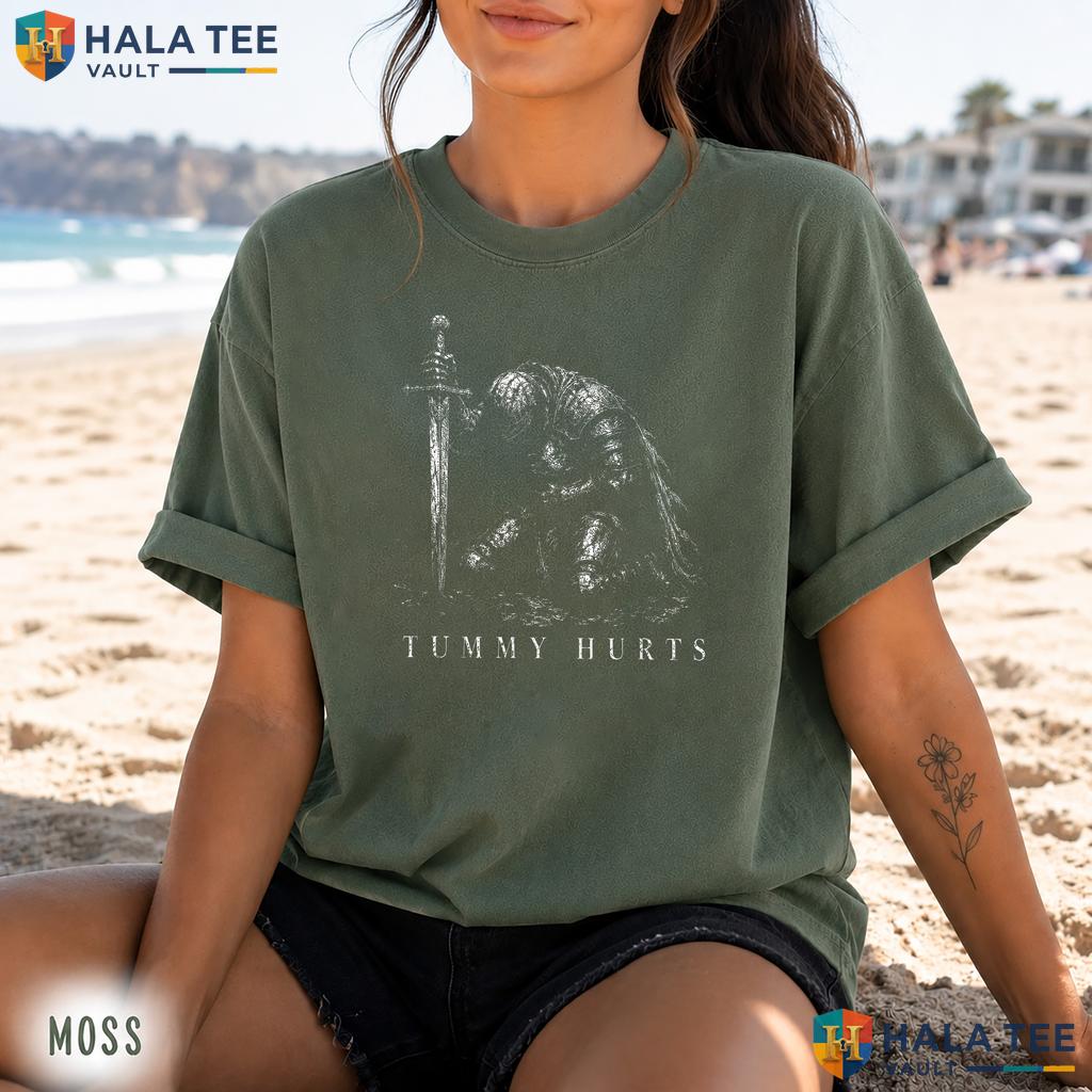 Tummy Hurts Knight Armor Retro Style T-Shirt Funny Medieval Meme Apparel