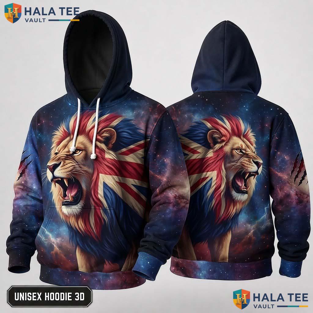 Union Jack Flag Lion 3D Hoodie Vibrant Patriotic Graphic Streetwear
