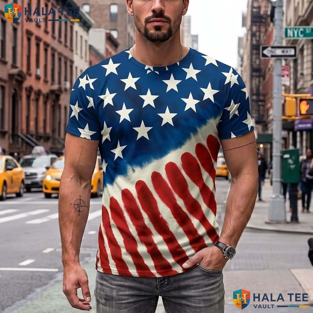 USA Flag Patriotic AOP T-Shirt Mens Fourth Of July Costume Top