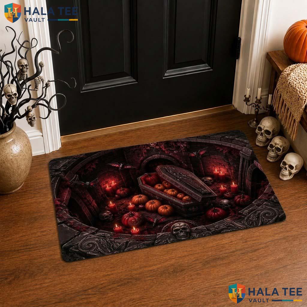 Vampire Coffin Crypt Halloween Front door mat 3D Open Casket Dungeon Decor