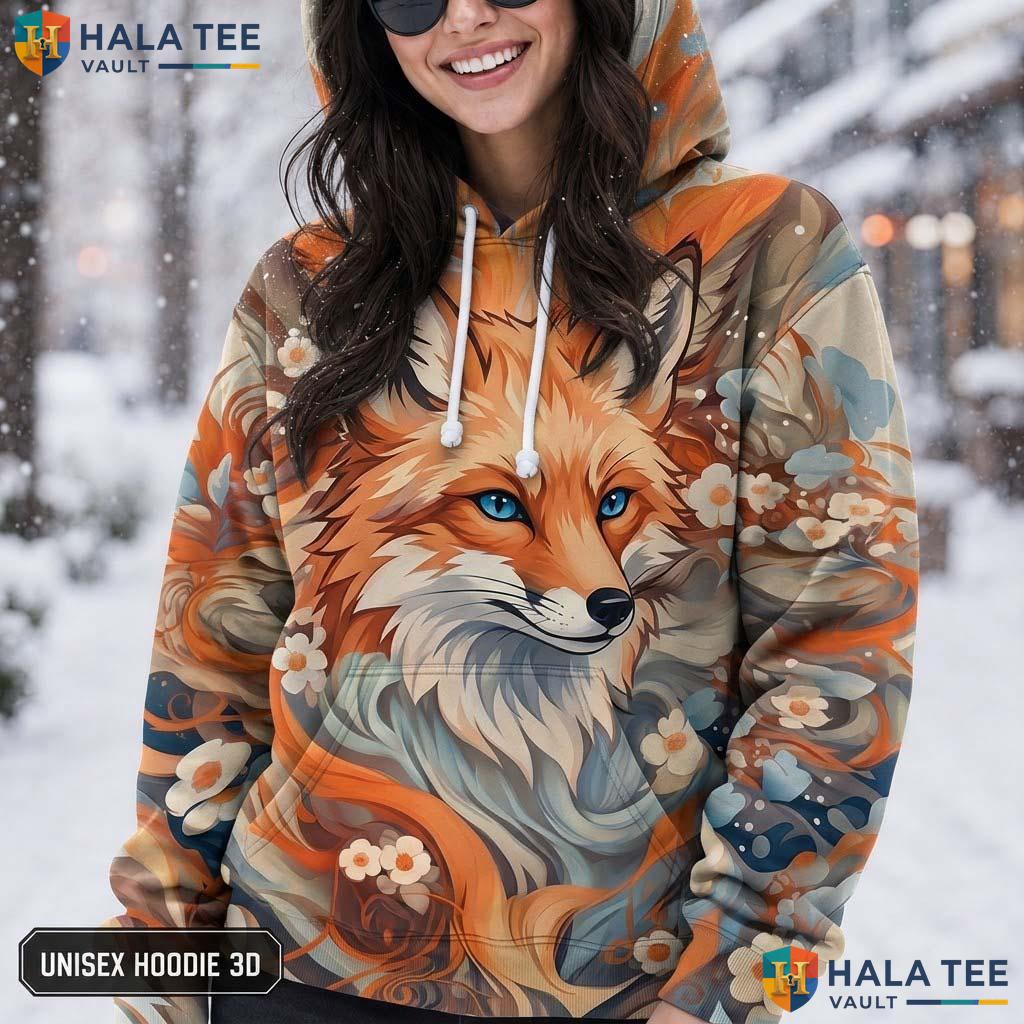 Vibrant Cherry Blossom Fox 3D Printed Hoodie Vintage Artistic Graphic Apparel