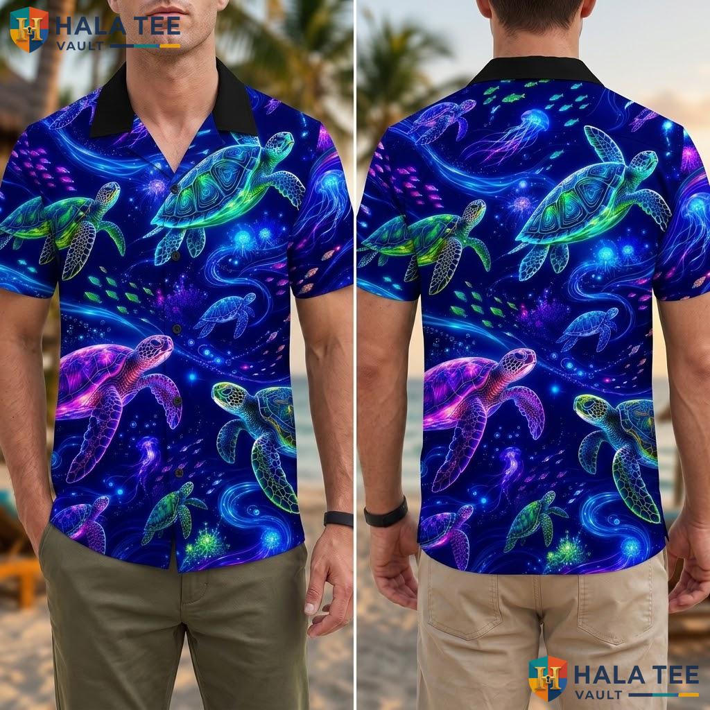 Vibrant Sea Turtle Hawaiian Shirt Casual Summer Button Down Beach Lover Top Adult