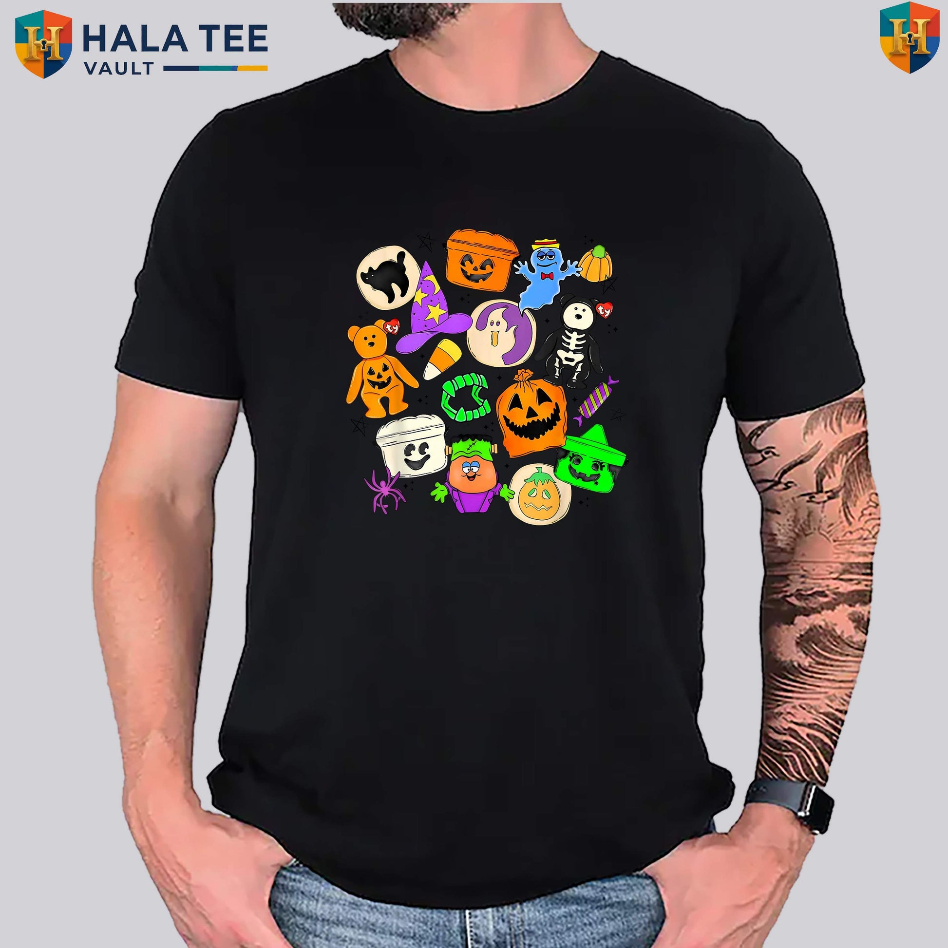 Vintage 90s Ghost Halloween T-Shirt Cute Funny Boo Collage Doodles Graphic Top