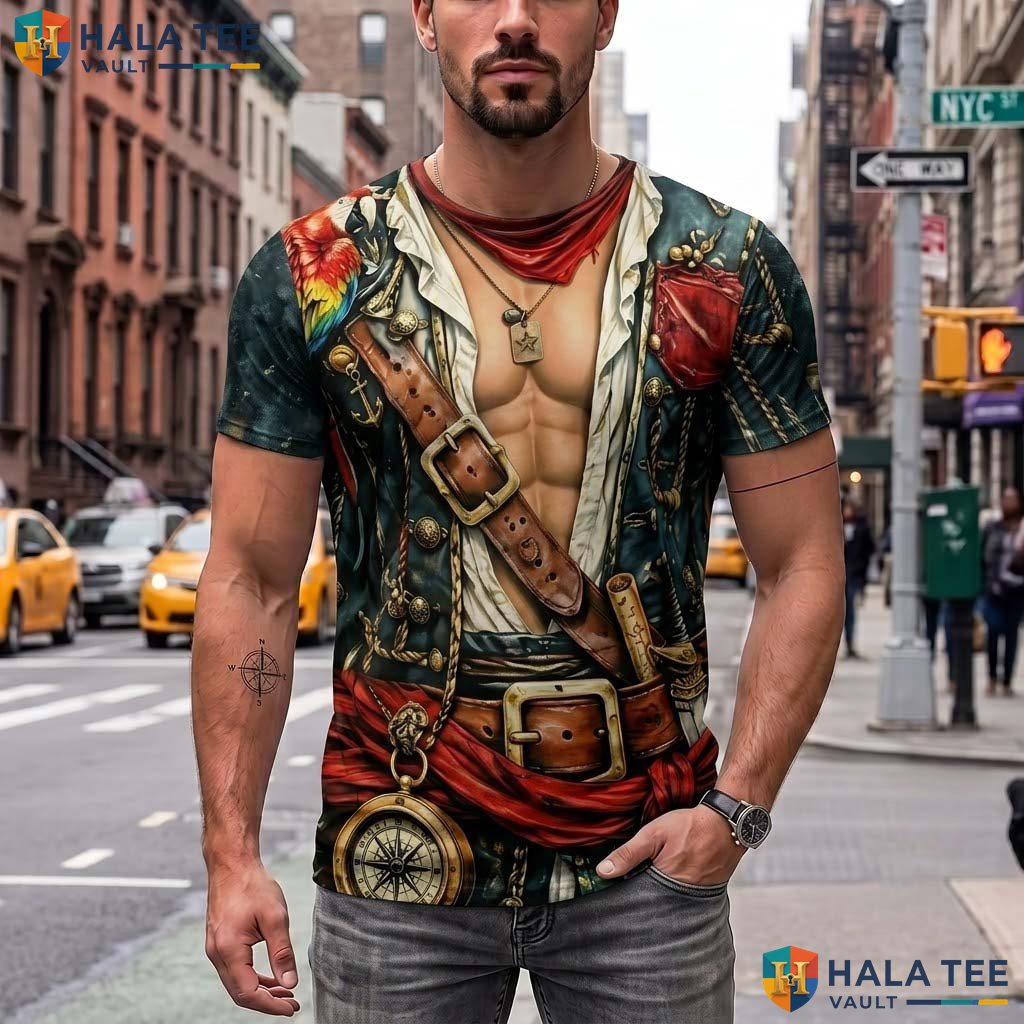 Vintage Pirate Cosplay 3D Shirt Mens Funny Halloween Holiday Costume Top