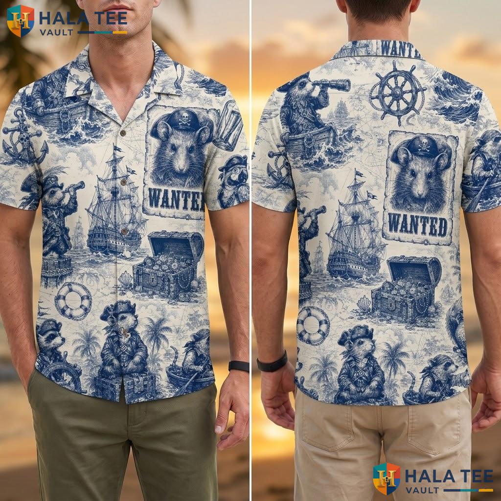 Vintage Pirate Opossum Hawaiian Shirt Funny Casual Summer Button Down Men Adult
